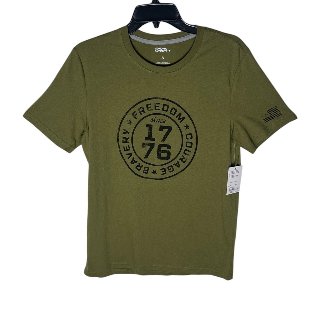 Sonoma Community Mens‎ Small Olive Green Freedom 1776 Graphic T-Shirt NWT
